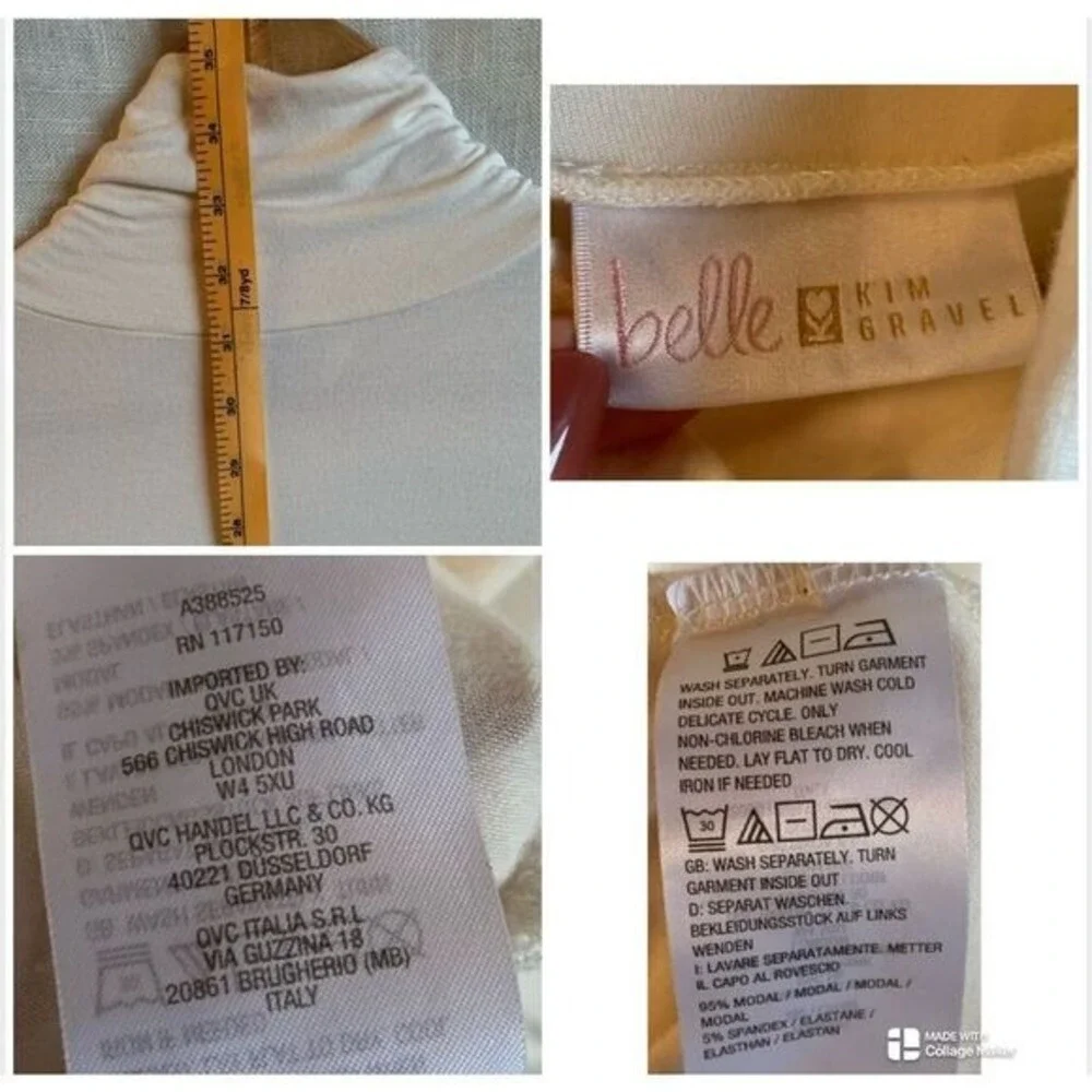 Belle Kim Gravel Womens‎ Turtleneck Top Size 1X Cream Soft Drape Minimalist